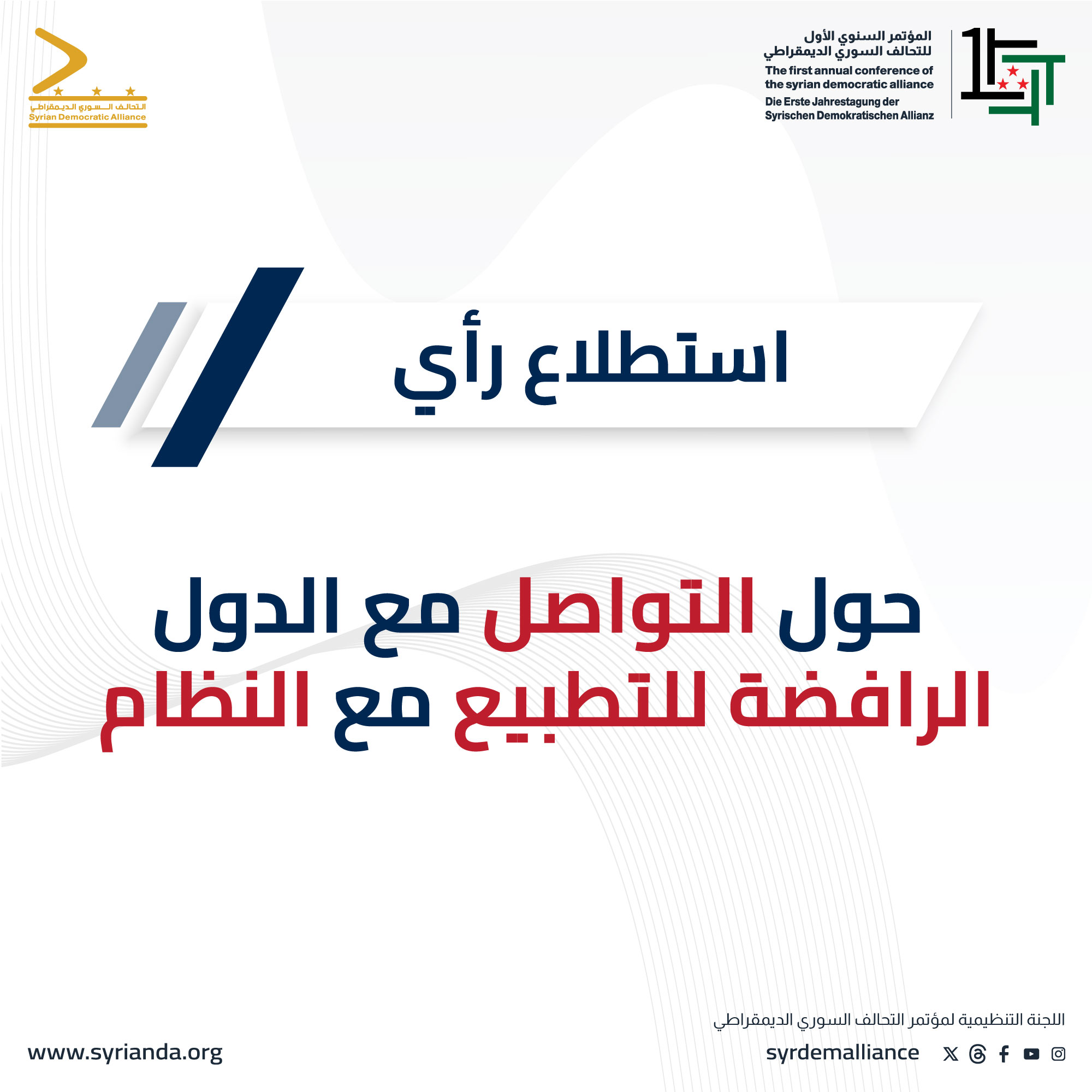 Read more about the article استطلاع رأي حول التواصل مع الدول الرافضة للتطبيع مع النظام السوري